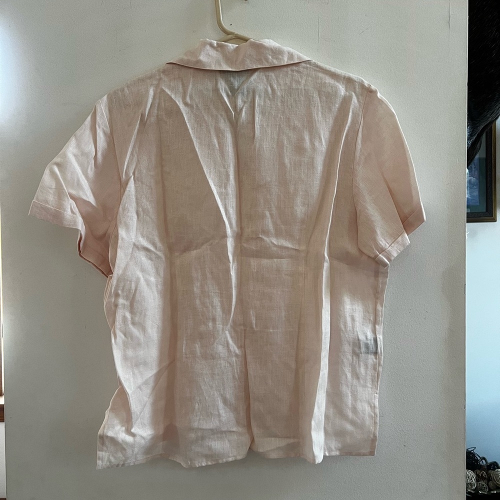 Lauren Ralph Lauren Linen Blouse Pink Short Sleeve Coastal Nantucket Size 14 - Picture 4 of 4